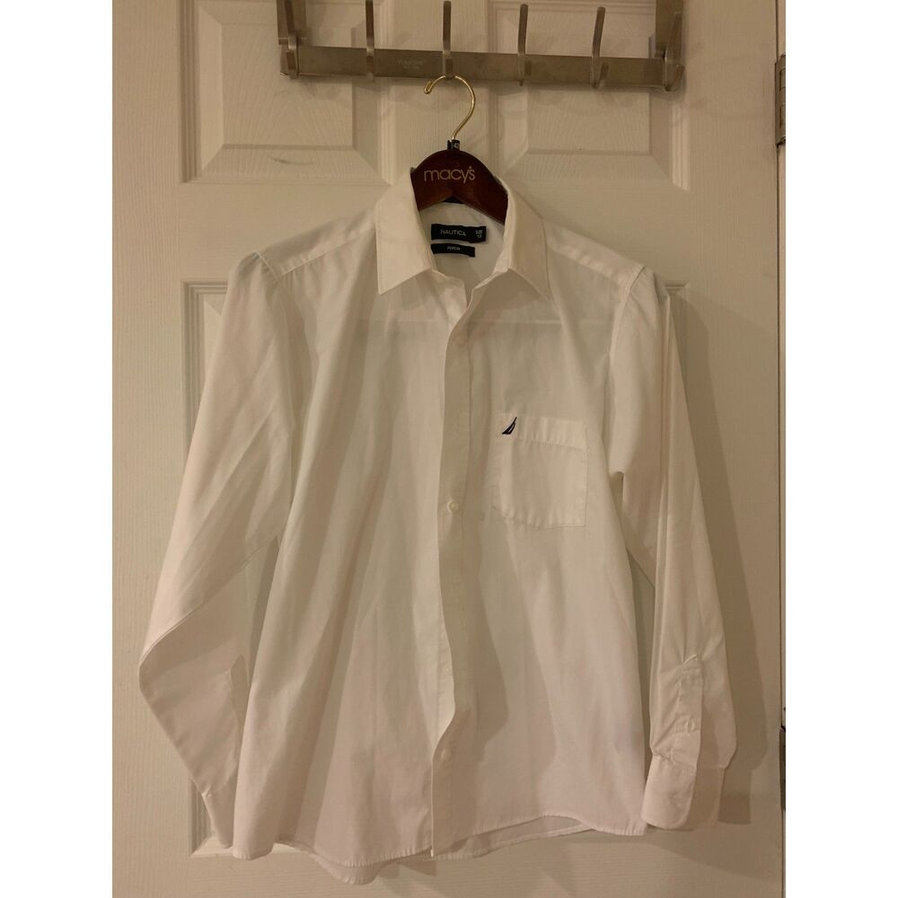 Nautica Boys’ Size 18 White Button‑Down Dress Shirt Poplin